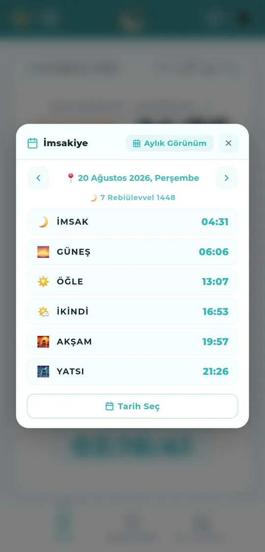 Günlük imsakiye ve tarih seçici