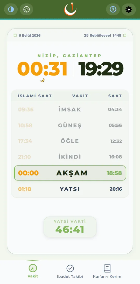 İkisi birlikte — solda ezanî, sağda miladi saat