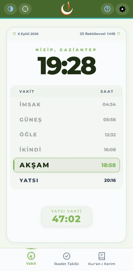 Yalnızca miladi — vakitler tek saatle okunur