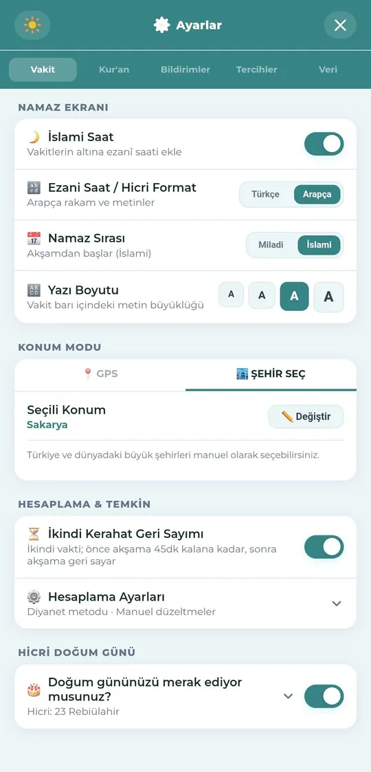 Konum modu — şehir seçimi