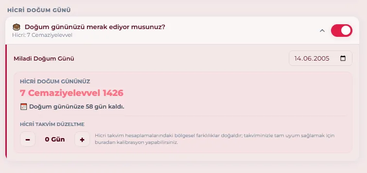 Hicri doğum günü — miladi tarihten hicri karşılığı ve kalan gün