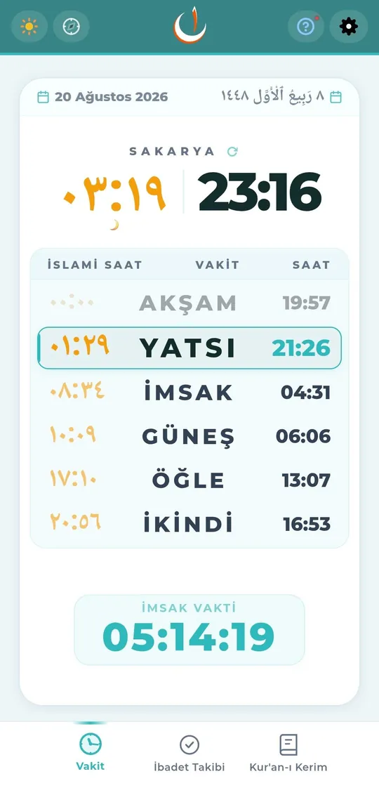 İslami saat açık — akşamdan başlayan sıra