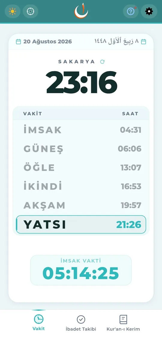 İslami saat kapalı — miladi sıra