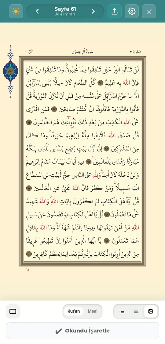 Orijinal mushaf görseli modu — sayfa 61