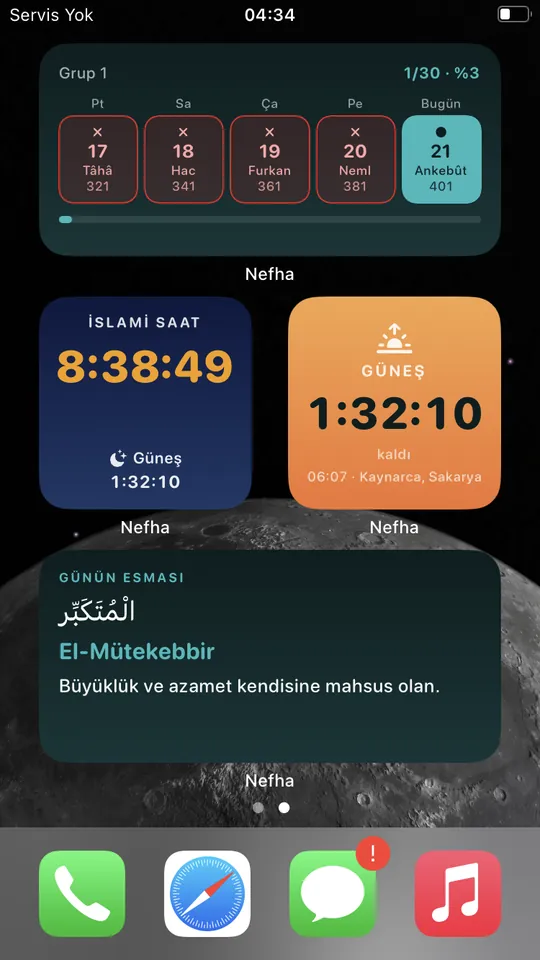 iPhone ana ekranında Nefha widget'ları