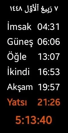Dikey namaz vakitleri widget'ı