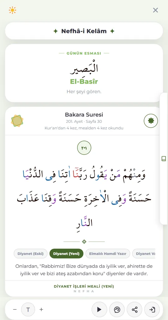 Nefha-i Kelam — günün esmâsı ve âyeti