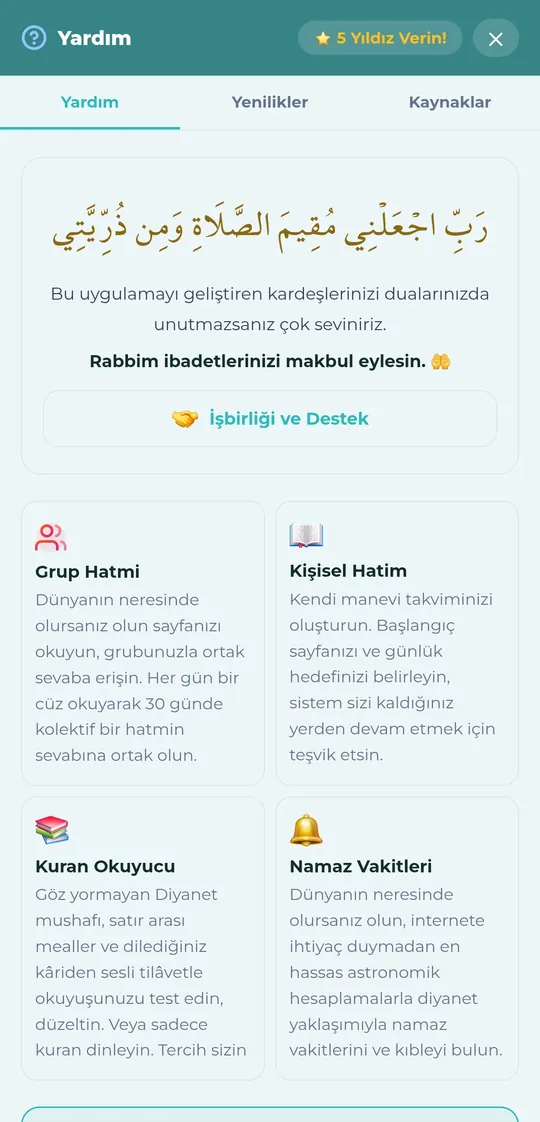 Yardım sekmesi